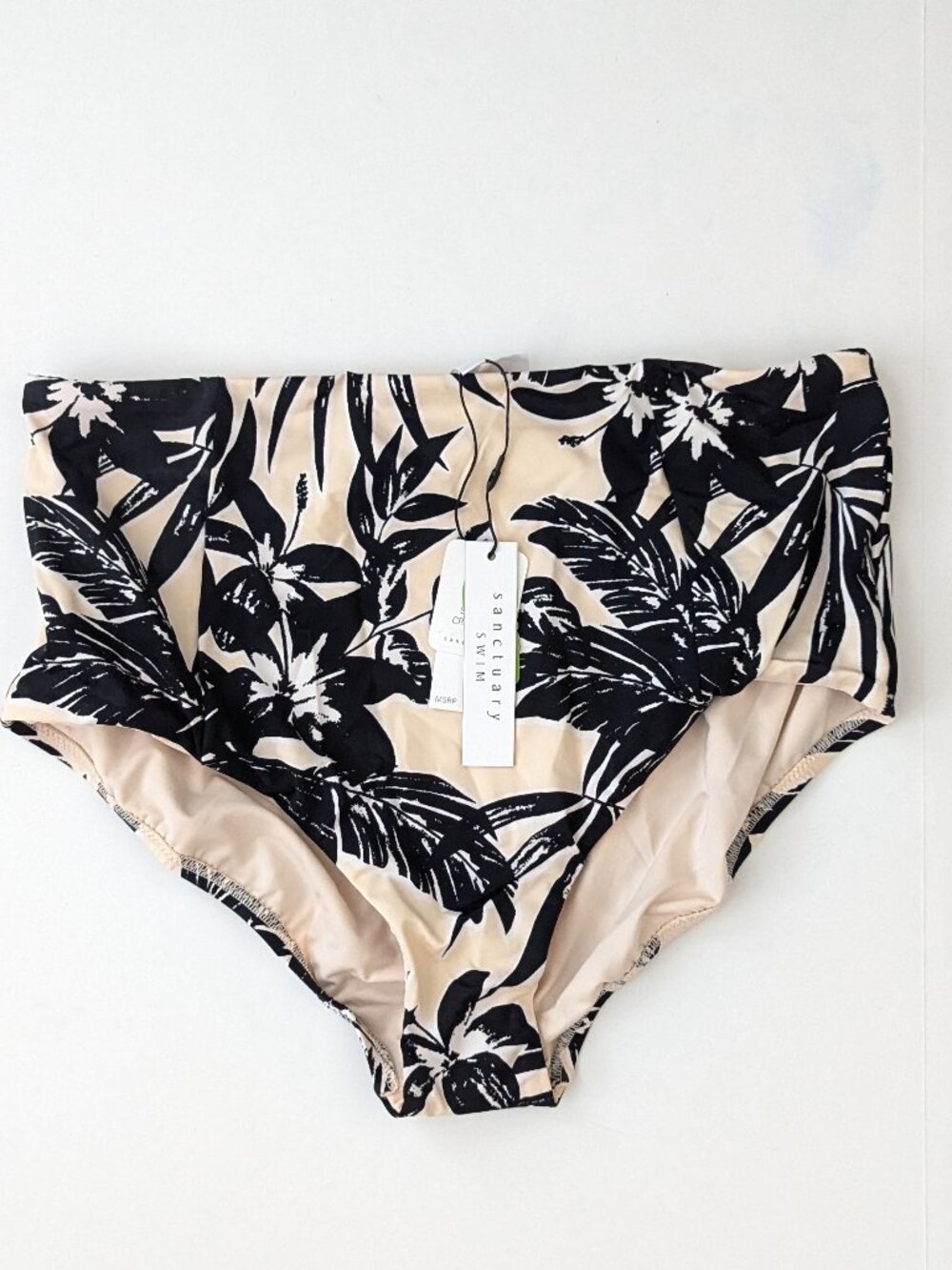 Sanctuary High Waisted Black Palm Cream Bikini Swim Bottom Womens Large